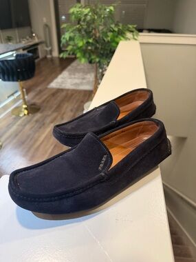 Prada Navy Suede Slip-On Loafers
